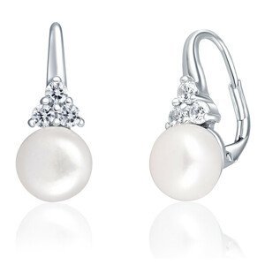 JwL Luxury Pearls Luxusní stříbrné náušnice s pravou perlou a zirkony JL0641