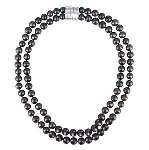 JwL Luxury Pearls Dvojitý/dvouřadý náhrdelník z pravých černých perel JL0657