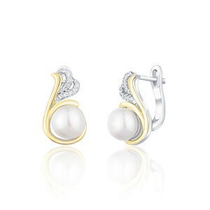 JwL Luxury Pearls Stříbrné bicolor náušnice s pravými perlami a zirkony JL0720