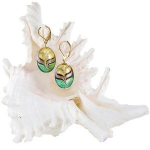 Lampglas Elegantní náušnice Green Sea World z perel Lampglas s 24karátovým zlatem EP26
