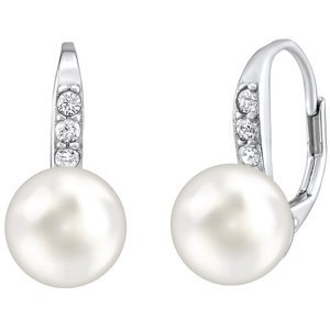 Silvego Stříbrné náušnice s bílou perlou Swarovski® Crystals LPSER0639