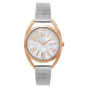 MINET Stříbrno-růžové dámské hodinky s čísly ICON ROSE GOLD PEARL MESH MWL5219