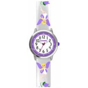 Stříbrné třpytivé dívčí hodinky s fialovými vílami CLOCKODILE FAIRIES CWG5082