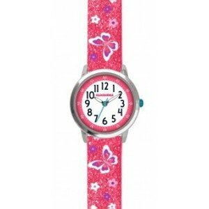 CLOCKODILE Motýlí růžové dívčí dětské hodinky BUTTERFLIES se třpytkami CWG5044
