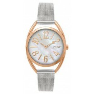 MINET Stříbrno-růžové dámské hodinky s čísly ICON ROSE GOLD PEARL MESH MWL5219