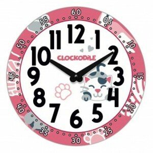 CLOCKODILE Dětské nástěnné hodiny růžové s kočkou 25cm CCT0034