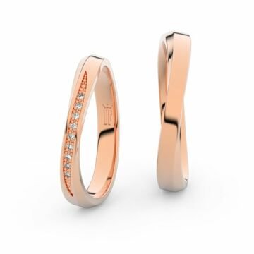 Snubní prsteny z růžového zlata se zirkony, pár - 3017