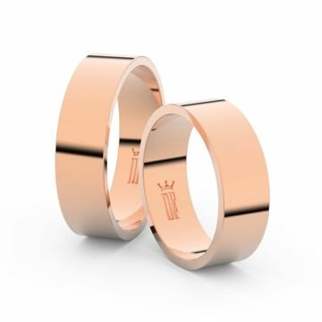 Snubní prsteny z růžového zlata, 6 mm, plochý, pár - 1G60