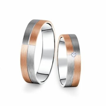 Kombinované snubní prsteny z bílého a růžového zlata s briliantem, pár - 09
