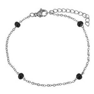 Šperky4U Ocelový náramek s černými korálky - OPA1601-K