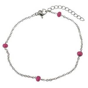 Šperky4U Ocelový náramek s růžovými korálky - OPA1601-P