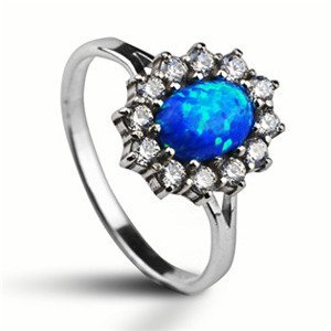Šperky4U Stříbrný prsten se zirkony a modrým opálem - velikost 59 - ZB32705-OP05-59