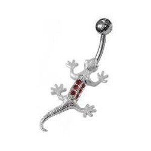 Šperky4U Stříbrný piercing do pupíku - ještěrka, červené zirkony - BP01284-R