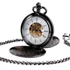 Šperky4U Mechanické kapesní hodinky otevírací černé - cibule - KH0048-K