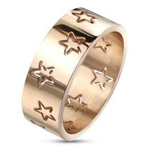 Šperky4U Ocelový prsten s hvězdami zlacený - velikost 62 - OPR1765-62