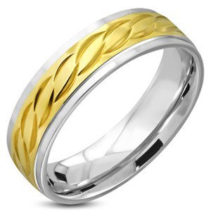 Šperky4U Ocelový prsten zlacený, šíře 6 mm - velikost 64 - OPR1807-6-64