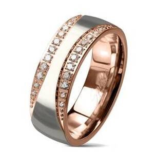 Šperky4U Zlacený ocelový prsten se zirkony - velikost 57 - OPR0097-57