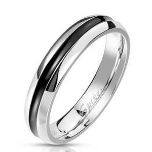 Spikes USA Ocelový prsten s černým pruhem - velikost 57 - OPR0113-4-57