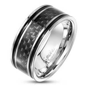 Šperky4U Pánský ocelový prsten s karbonem - velikost 57 - OPR0118-57
