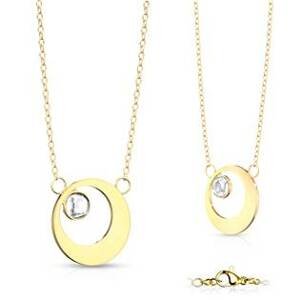 Šperky4U Zlacený ocelový náhrdelník kroužek se zirkonem - OPD0181-GD