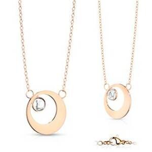Šperky4U Zlacený ocelový náhrdelník kroužek se zirkonem - OPD0181-RD