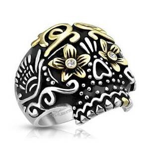 Šperky4U Ocelový prsten lebka s ornamenty - velikost 64 - OPR0134-64