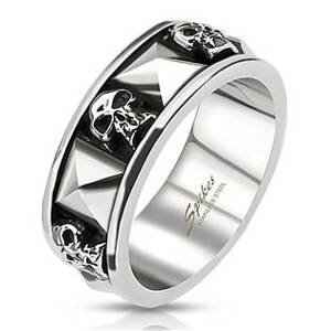 Šperky4U Ocelový prsten s lebkami - velikost 66 - OPR0135-66