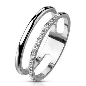 Spikes USA Dvojitý ocelový prsten se zirkony - velikost 49 - OPR0148-49