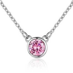 NUBIS® Stříbrný náhrdelník s kulatým růžovým kamenem - NB-2087-P