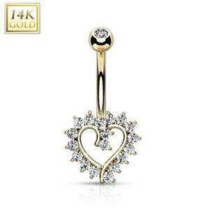 Šperky4U Zlatý piercing do pupíku - srdce, Au 585/1000 - ZL01219-YG