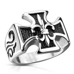 Šperky4U Ocelový prsten kříž skautská lilie - velikost 70 - OPR1839-70