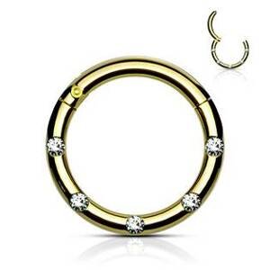 Šperky4U Zlacený piercing kruh segment, čiré kameny, 1,2 x 8 mm - K01058-GD