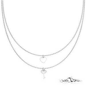 Šperky4U Dvojitý ocelový náhrdelník s klíčkem a srdíčkem - OPD0227-ST