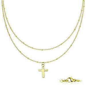 Šperky4U Dvojitý ocelový náhrdelník s křížkem zlacený - OPD0220-GD