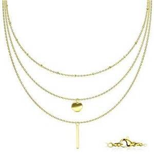 Šperky4U Trojitý zlacený ocelový náhrdelník s přívěsky - OPD0228-GD