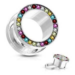 Šperky4U Tunel do ucha s různobarevnými zirkony, průměr 3 mm - TN01010-12A