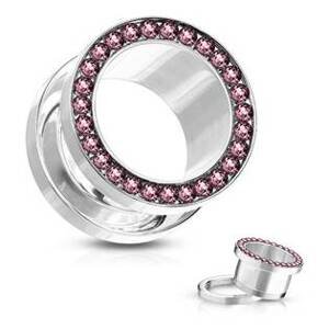 Šperky4U Tunel do ucha s růžovými zirkony - TN01010-06P
