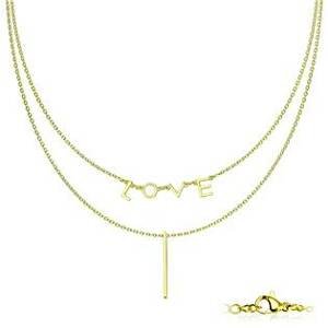 Šperky4U Dvojitý ocelový náhrdelník "LOVE" zlacený - OPD0218-GD