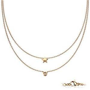 Šperky4U Dvojitý zlacený ocelový náhrdelník s hvězdičkou - OPD0224-RD