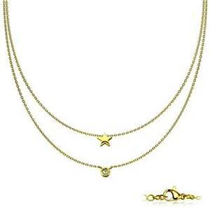 Šperky4U Dvojitý zlacený ocelový náhrdelník s hvězdičkou - OPD0224-GD