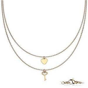 Šperky4U Dvojitý zlacený ocelový náhrdelník s klíčkem a srdíčkem - OPD0227-RD