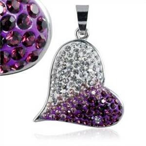 Šperky4U Ocelový přívěšek srdce - čiré a fialové krystaly - PSW1021