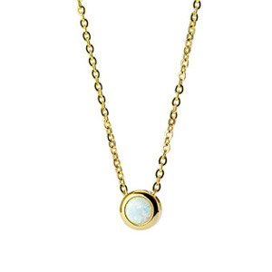 Šperky4U Zlacený ocelový náhrdelník s opálem bílé barvy - OPD0013-OP17
