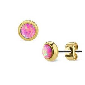 Šperky4U Zlacené ocelové náušnice s růžovými opály - OPN1419-OP22