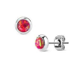 Šperky4U Ocelové náušnice s tmavě růžovými opály - OPN1436-OP23