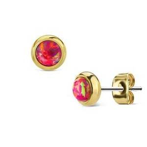 Šperky4U Zlacené ocelové náušnice s tmavě růžovými opály - OPN1419-OP23