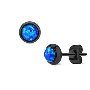 Šperky4U Černé ocelové náušnice s modrými opály - OPN1441-OP05
