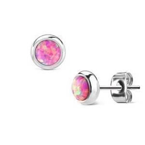Šperky4U Ocelové náušnice s růžovými opály - OPN1436-OP22