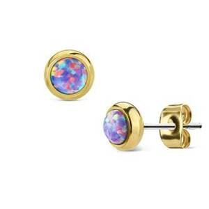 Šperky4U Zlacené ocelové náušnice s fialovými opály - OPN1419-OP38