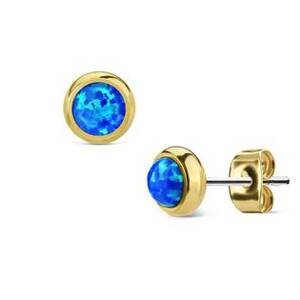 Šperky4U Zlacené ocelové náušnice s modrými opály - OPN1419-OP05